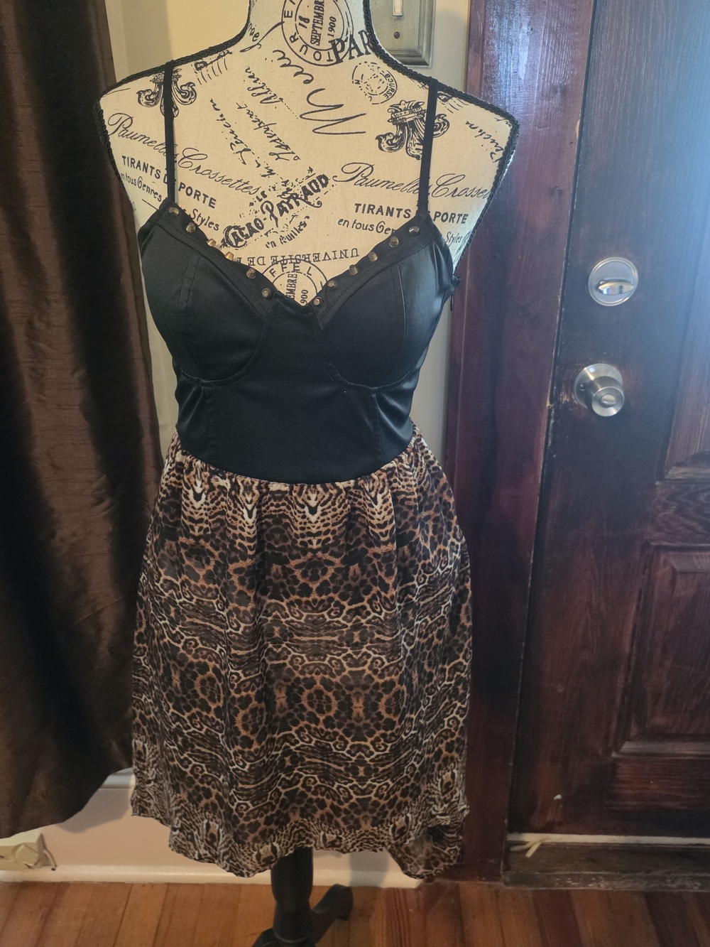 Material Girl's Black Bodice with Brown Leopard-Print Skirt Women's  Dress Small